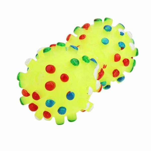 Colorful Dumbbells Dotted With Crumpled Dog Toys