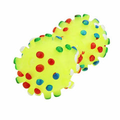 Colorful Dumbbells Dotted With Crumpled Dog Toys